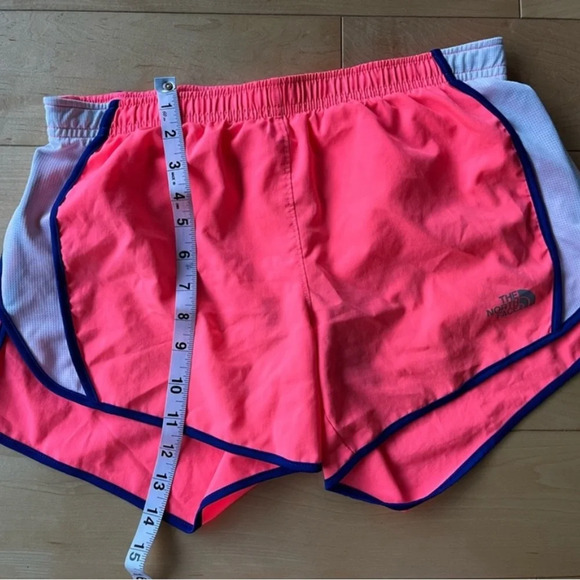 Neon pink North Face athletic running shorts with blue white trim, size small S - Picture 3 of 6